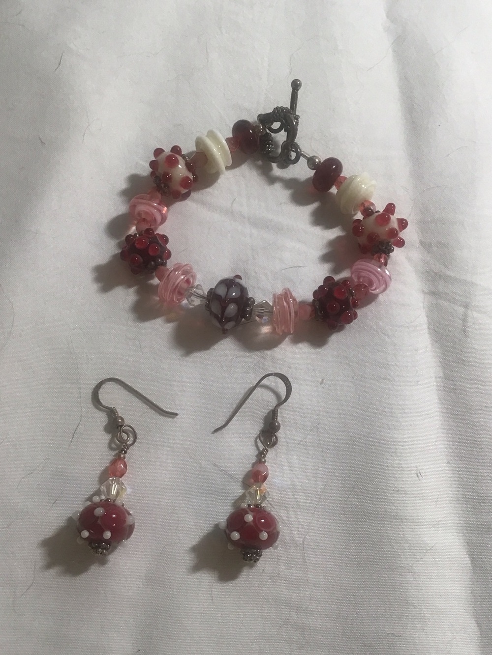 Glass bead bracelet and earrings